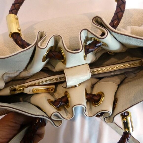 MICHAEL KORS Skorpios Handbag Purse Pebbled Leather Braided Leather Handles-New! - Picture 8 of 12